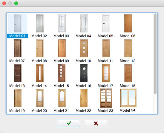 Many architectural door and window models