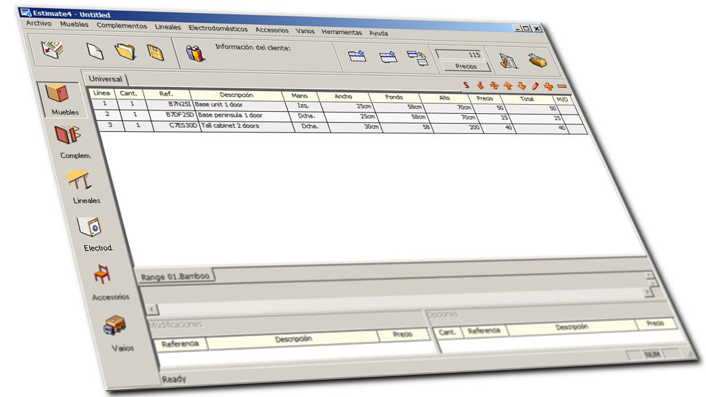 Main features of Estimate for Windows, a stand alone software application that links to Quick3DPlan 12 for Windows® and automatically generates project lists, quotes, and associated reports.